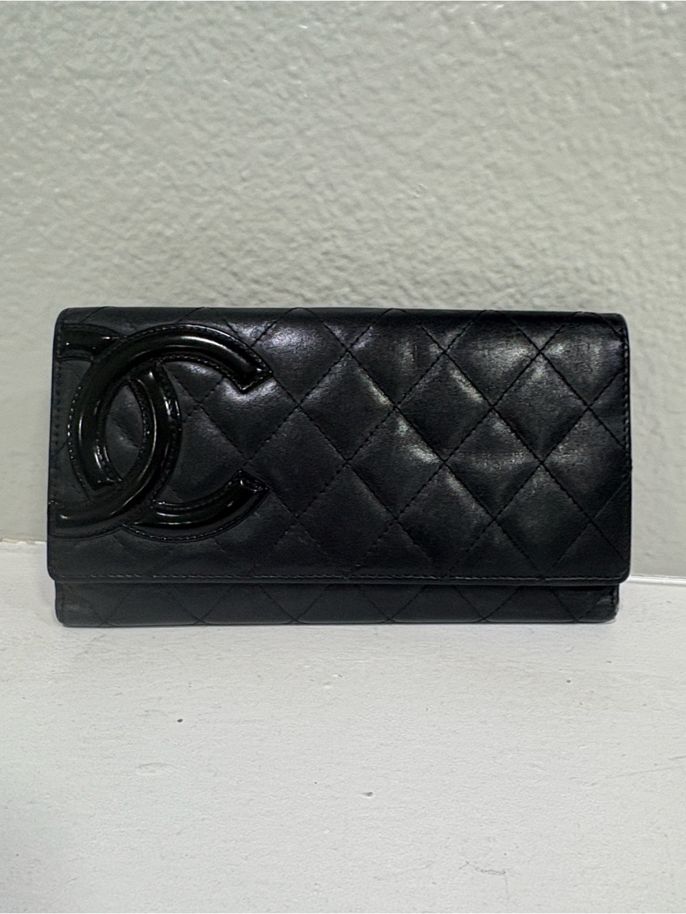 CHANEL Cambon Quilted Leather Flap Wallet pink interior